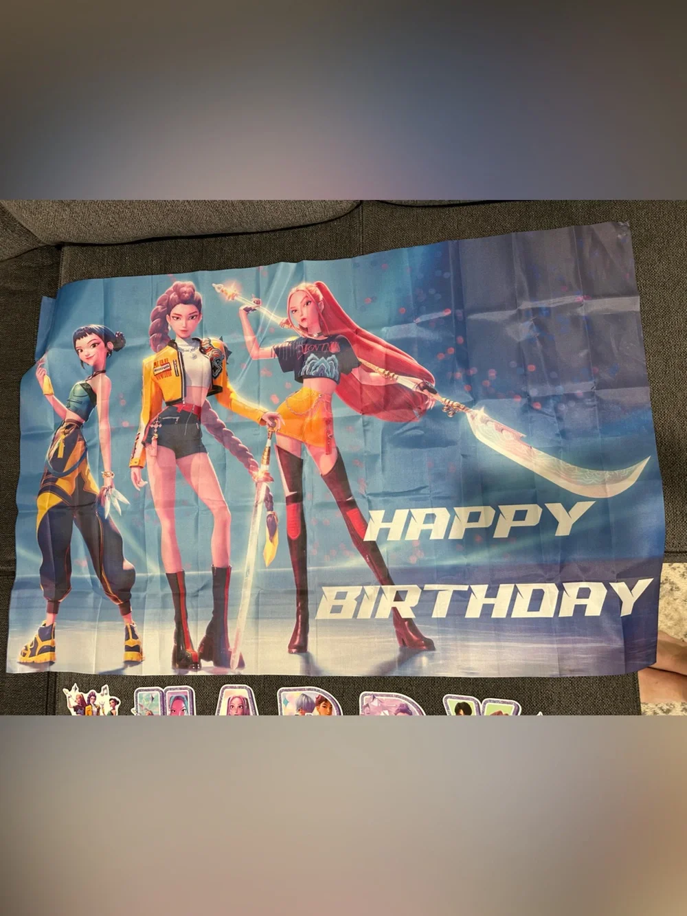 K Pop Demon Hunters Happy Birthday Party Backdrop Banner